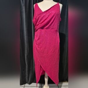 Vibrant Pink Asymmetrical Sequin Dress